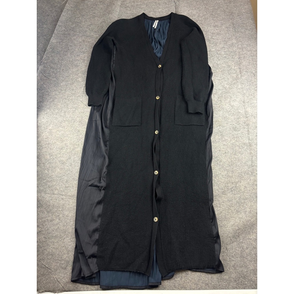 Anthropologie Longline Cardigan Duster Black Womens XS Quiet Luxury‎ Whimsygoth
